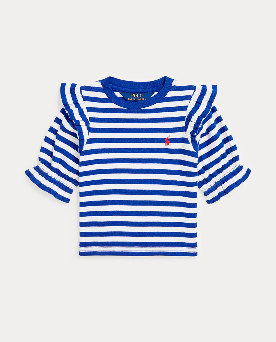 

Футболка для девочки с французскими рукавами и оборками на плечах Polo Ralph Lauren, синий