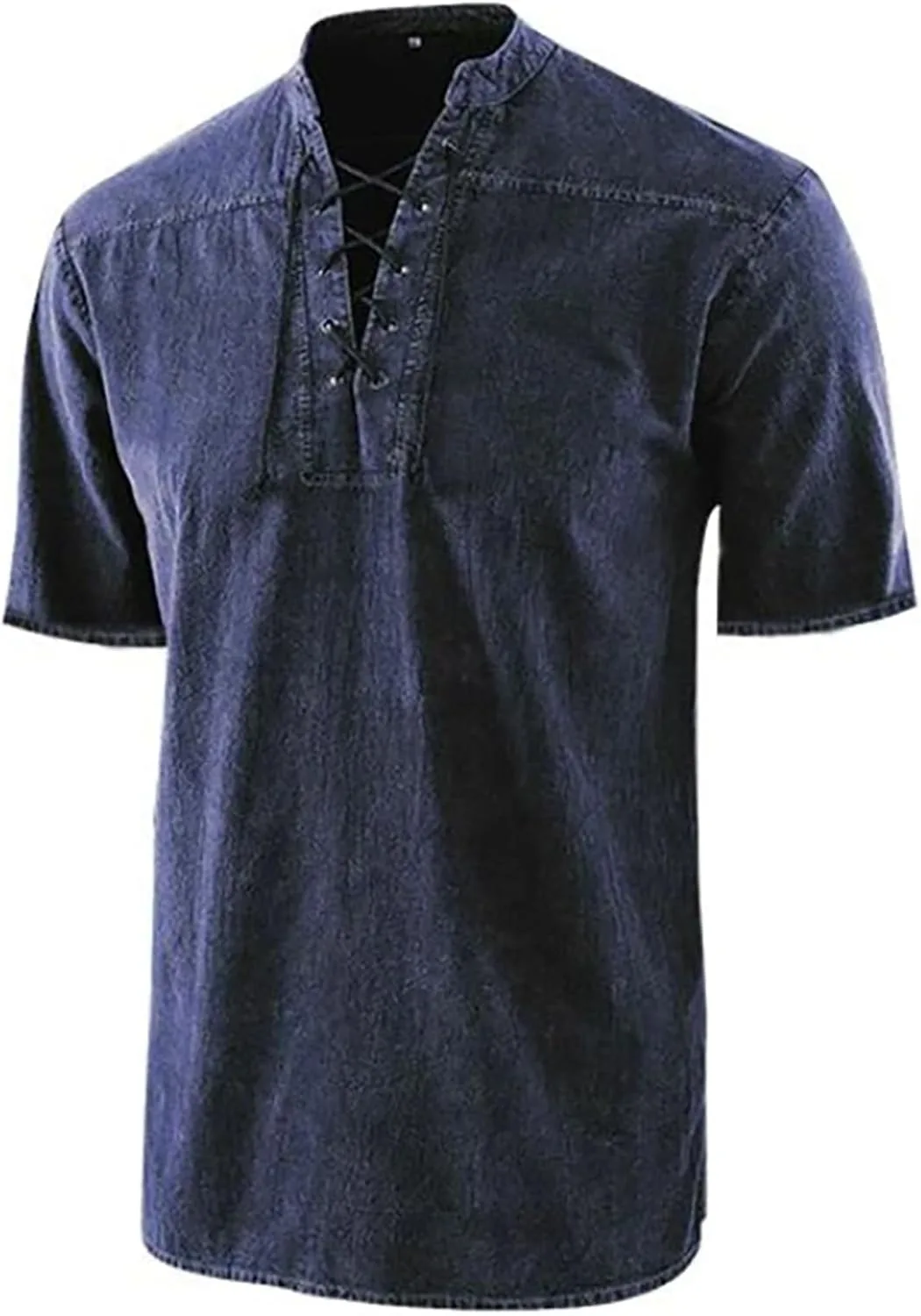 

Muscularfit летние топы для мужчин 2025, винтажные, с кулиской, ретро, casual, короткий рукав, V-образный вырез, однотонные, атлетические