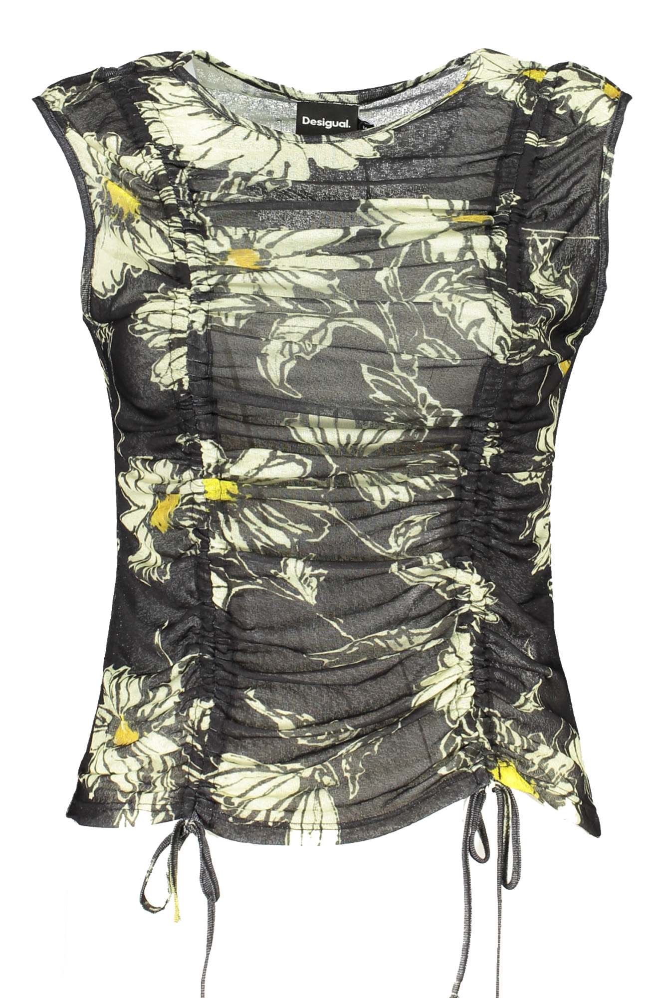 

Топ женский Desigual с цветочным принтом и сборками, черный