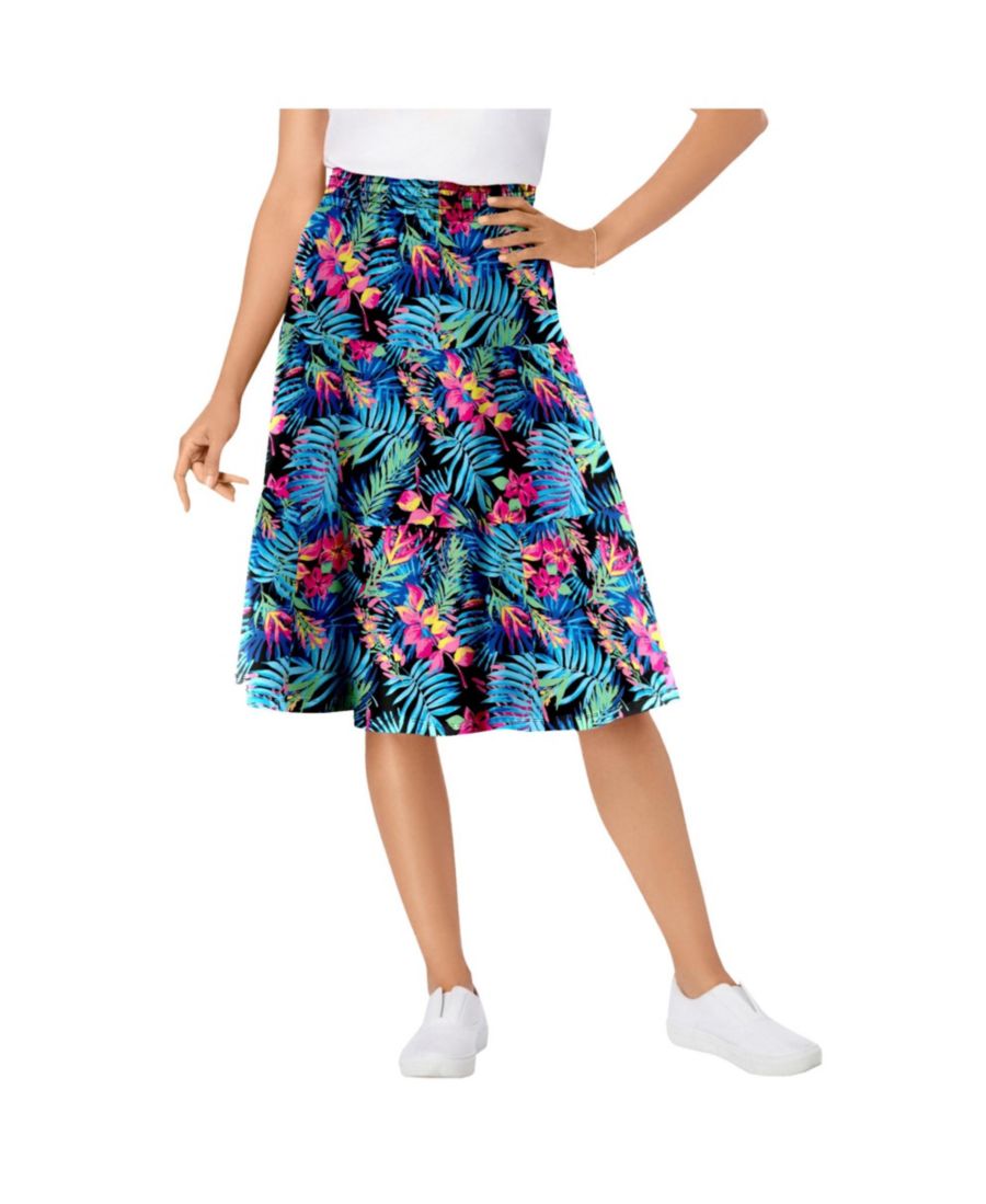 

Женская трикотажная многоярусная юбка большого размера с эластичным поясом Woman Within, Black multi tropicana