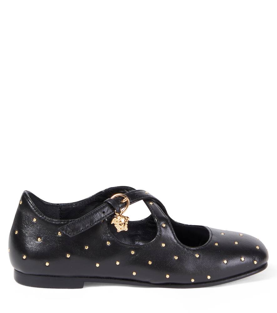 Мэри Джейн балетки из кожи со стразами Medusa Versace Kids, Black-Versace Gold — фото 4
