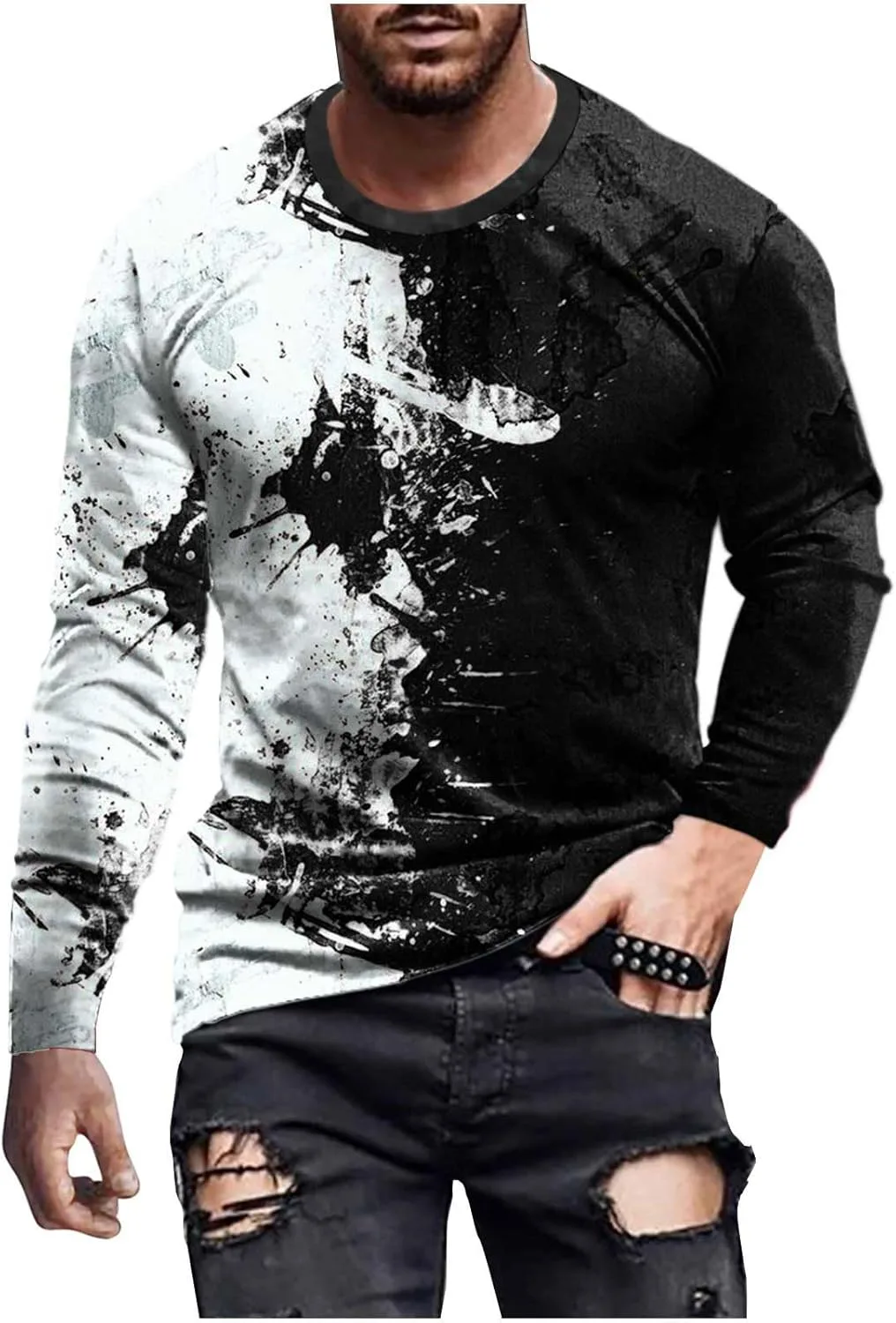 

Мужская футболка с длинным рукавом slim fit tie dye Zeiyignr