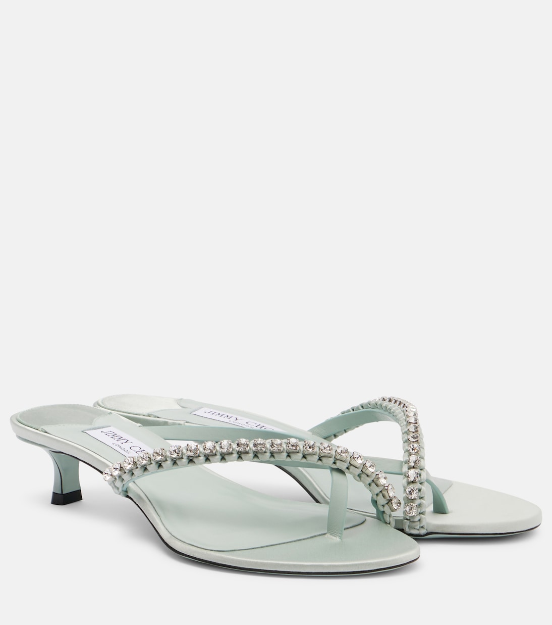 Дила 35 сандалии-танга из кожи и сатина Jimmy Choo, Light Verd