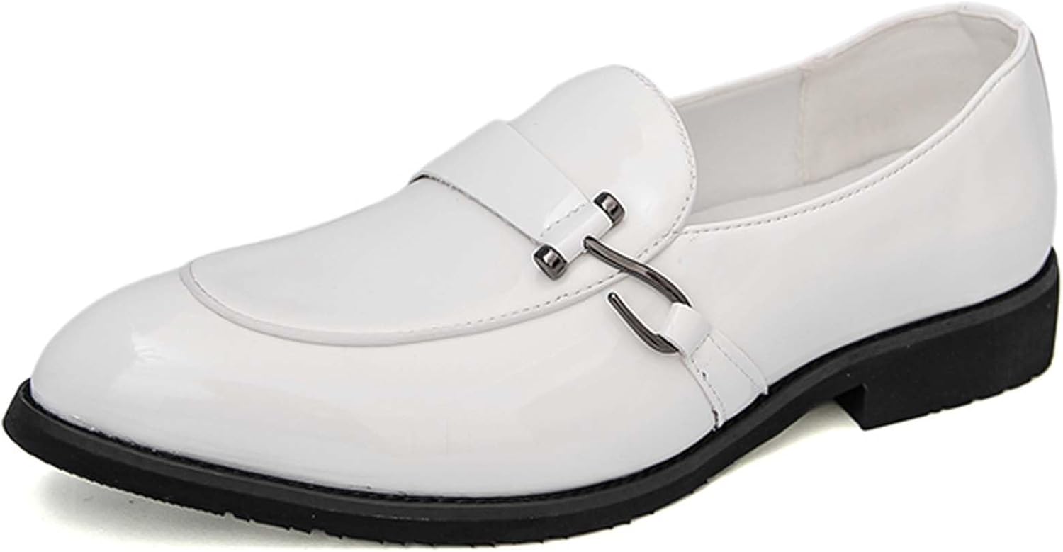 

Мужские лоферы из лакированной кожи с модным заостренным носком, глянцевые, деловые повседневные туфли, противоскользящие, для свадьбы, танцев, вечеринок, клуба, униформа, кожаные туфли Generic, белый
