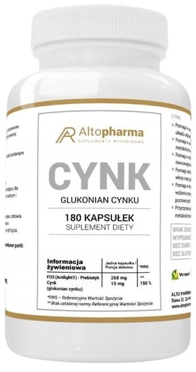 

Alto Pharma, Цинк 15 мг, 180 капсул.