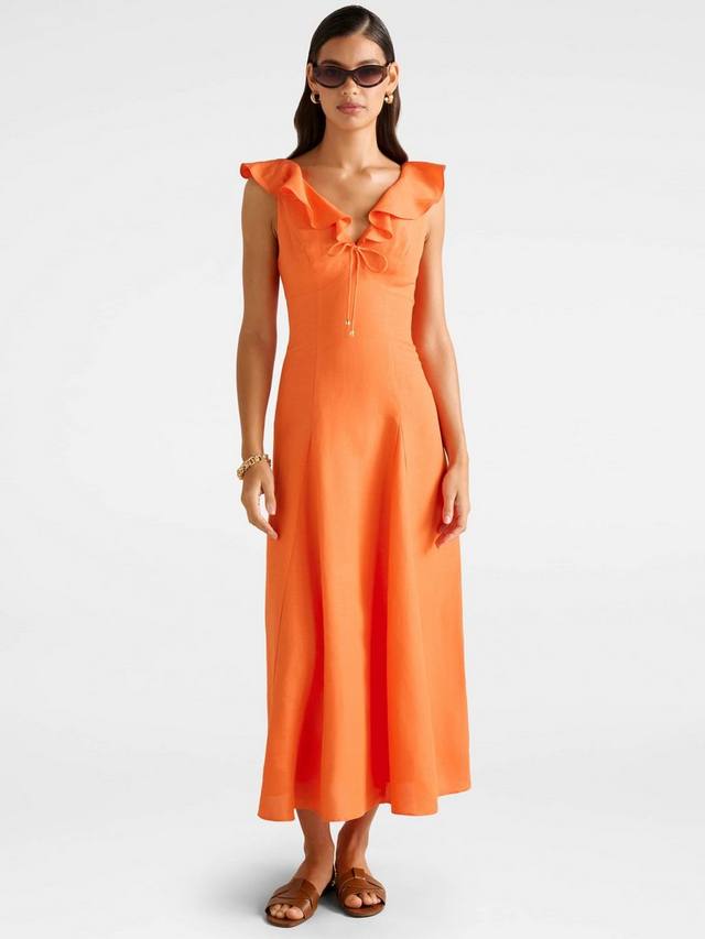 

Платье миди Lenny Godet из льняной смеси Forever New, Orange Fire