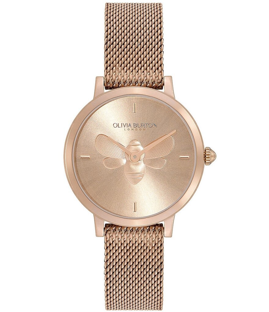 

Ультратонкие женские часы Olivia Burton Bee с золотой сеткой и гвоздикой, розовый