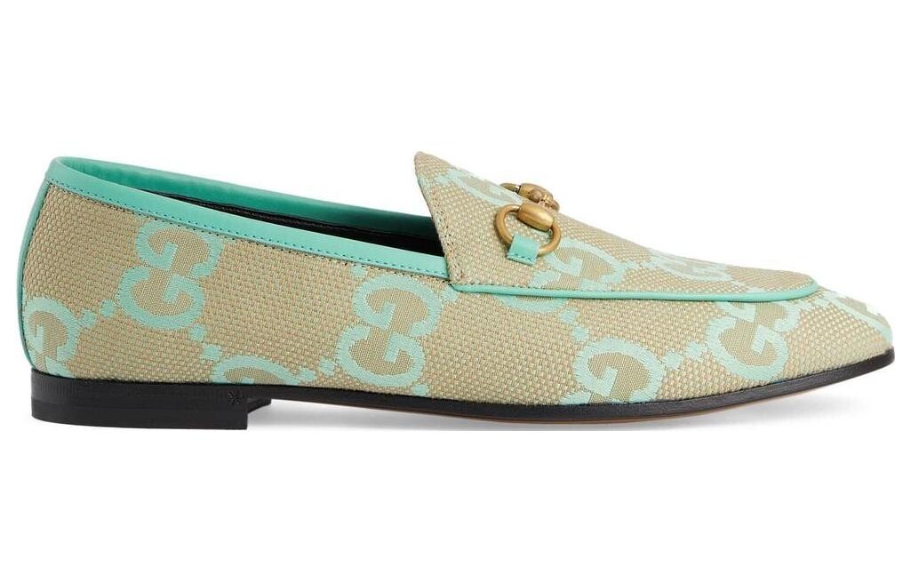 Лоферы женские Gucci Jordaan, бежевый / бирюзовый — фото 2