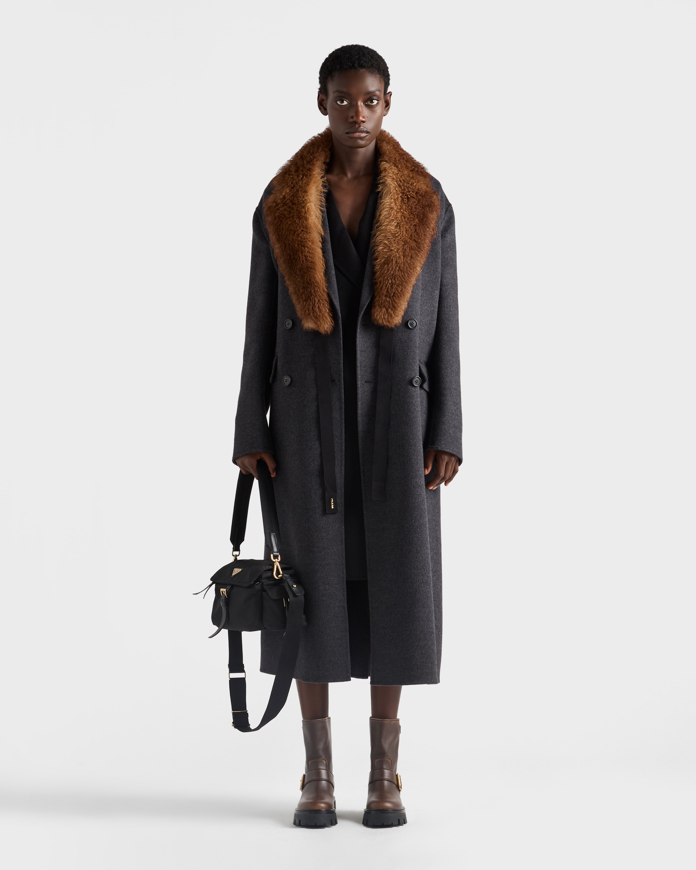 Двубортное пальто из двойного кашвула Prada, грифельно-серый — фото 2