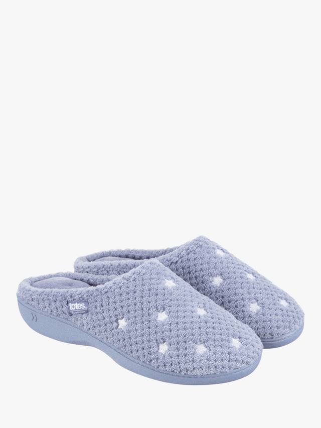 Isotoner женские тапочки-мюлены из попкорн-вельвета totes, Iris Blue — фото 3