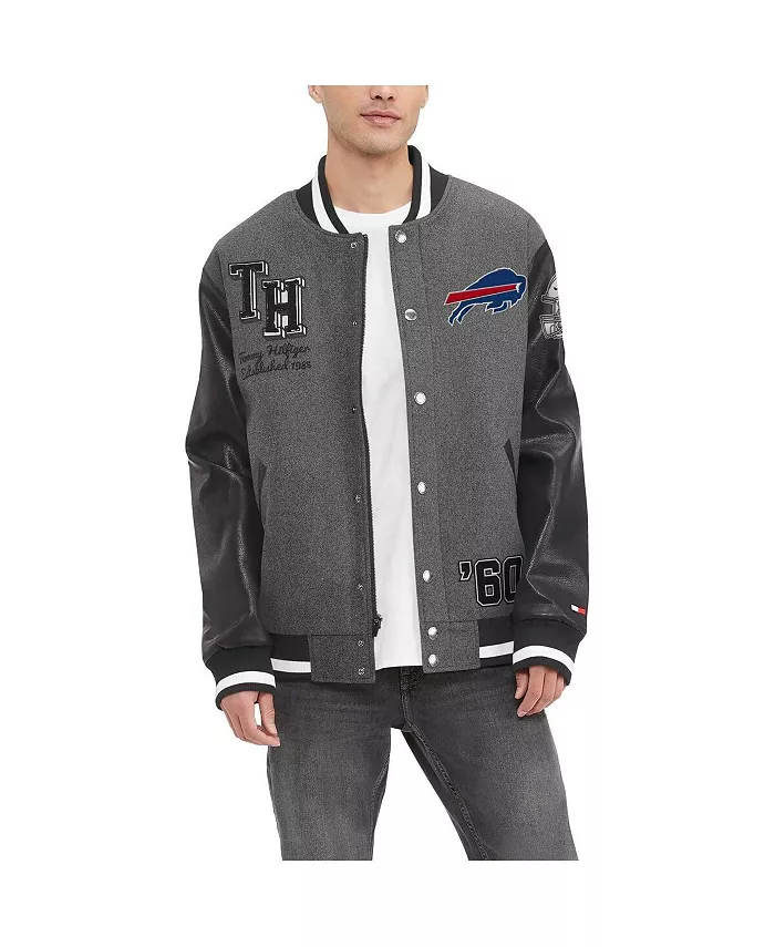 Мужская ворсованная серая бейсбольная куртка Buffalo Bills Gunner на молнии Tommy Hilfiger