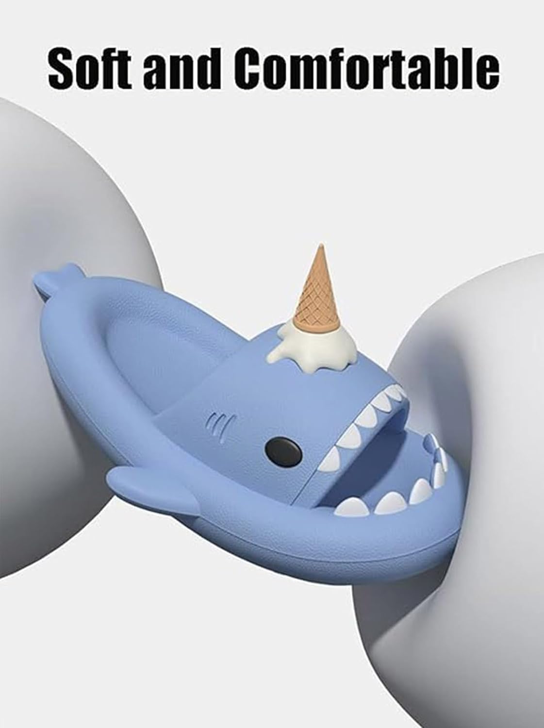 Сланцы Jfxgjuv Ice Cream с акулой, сланцы с 3D забавными плавниками, унисекс сланцы с облаками и акулой, ЭВА сланцы с открытым носком для душа, бассейна, пляжа, синий — фото 4