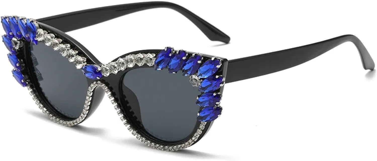 

Солнцезащитные очки с защитой от УФ-излучения UV400 | «Кошачий глаз», разноцветные, с крупными бриллиантами | Для женщин и мужчин, для занятий спортом на открытом воздухе и вождения DSVIGF, Blue Black