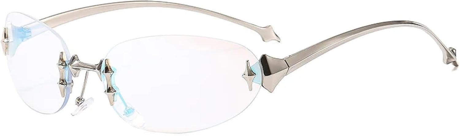 

Винтажные овальные солнцезащитные очки без оправы для женщин и мужчин, модные, для активного отдыха, хип-хопа, вечеринок, с защитой от УФ-излучения UV400 TKKTLLT, Silver Blue