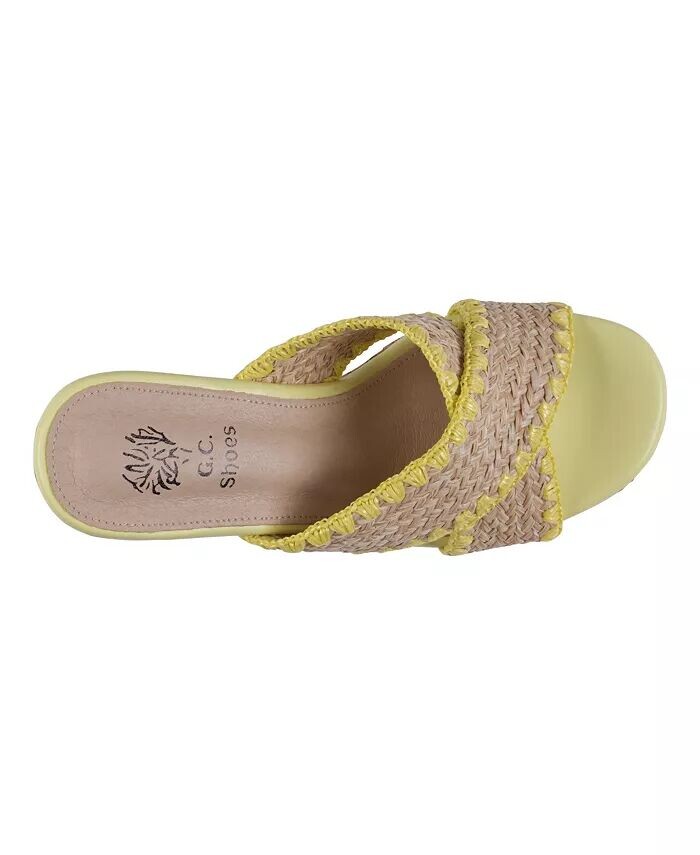 Женские босоножки Elsa на платформе из плетеной пробки на каблуке GC Shoes, желтый — фото 4