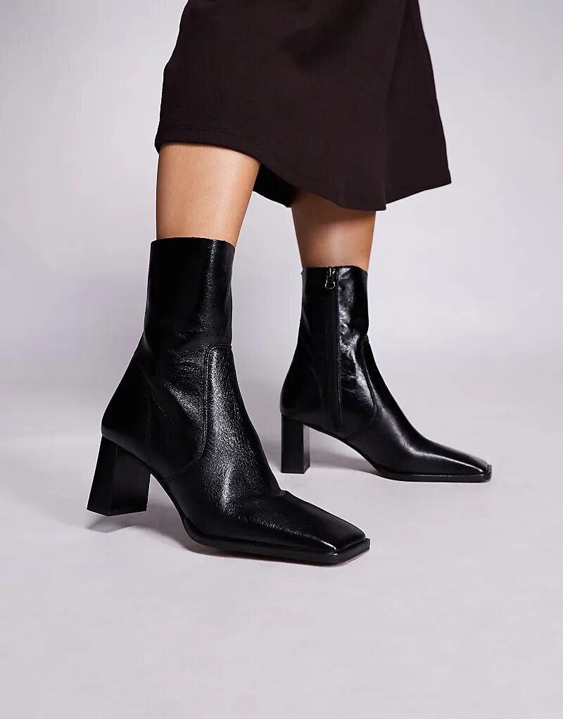 Ботильоны Ramona из кожи с квадратным носком и каблуком, черные, ASOS DESIGN