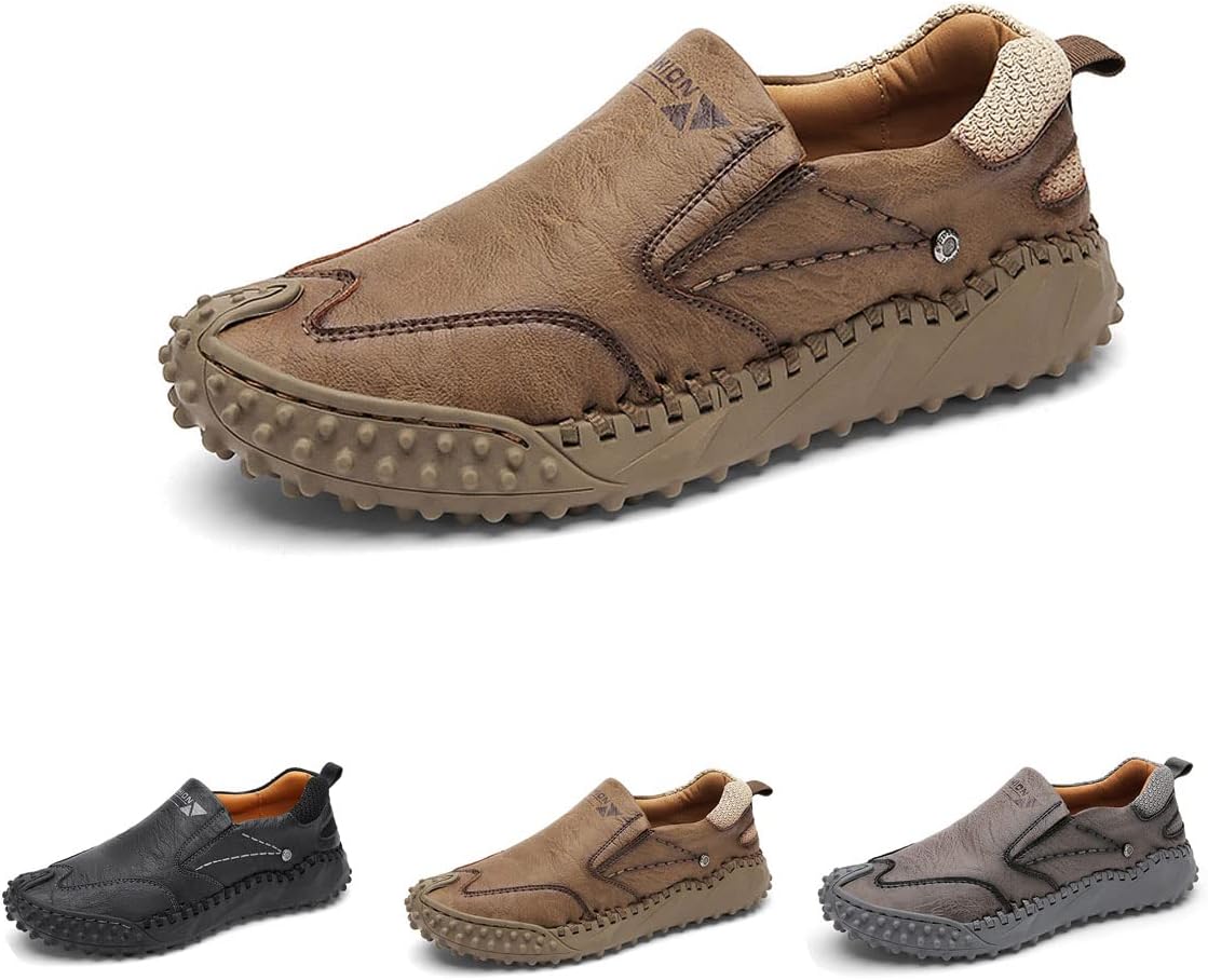 

Мужские кожаные оксфорды, ботинки с ручной отделкой, слипоны для ходьбы, комфортные модные лоферы Ainijia&Holo, коричневый