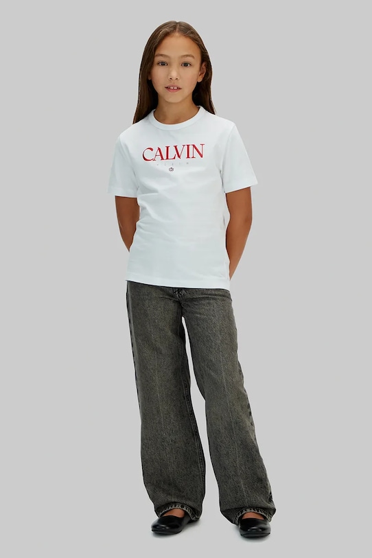 Детская хлопковая футболка Calvin Klein Jeans, белый — фото 4