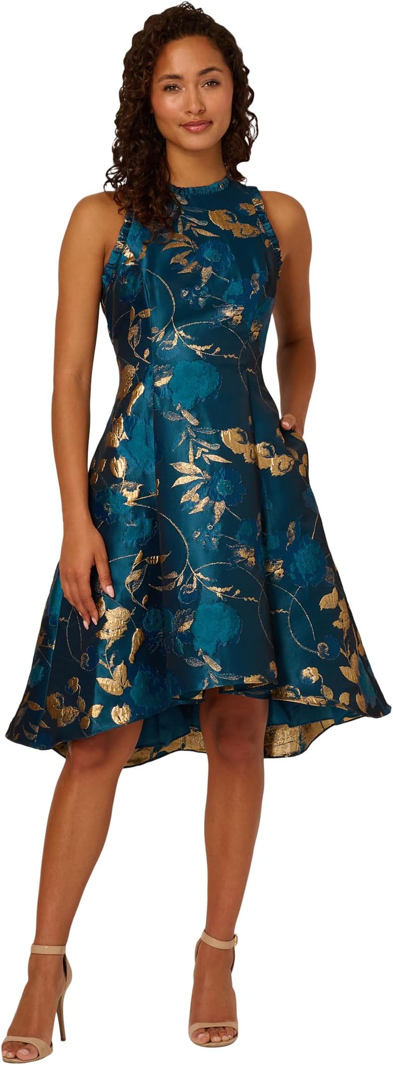 

Платье Adrianna Papell Ruffle Jacquard Dress, цвет Teal Sapphire/Gold
