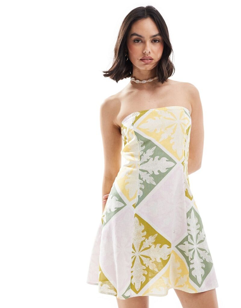 

Летнее платье мини из искусственного льна с мозаичным узором ASOS DESIGN