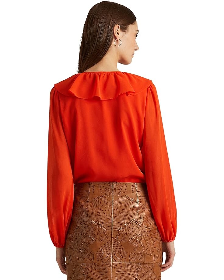 

Блуза LAUREN Ralph Lauren Petite Crinkle Georgette Blouse, цвет Vivid Tangerine