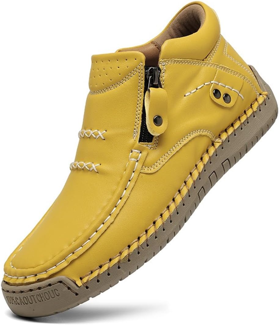 

Мужские и женские высокие лоферы ручной работы с боковой молнией, повседневные, офисные, для путешествий, активного отдыха, походов и прогулок Generic, желтый