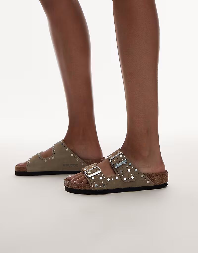 Сандалии Birkenstock Arizona с заклепками серо-коричневого цвета