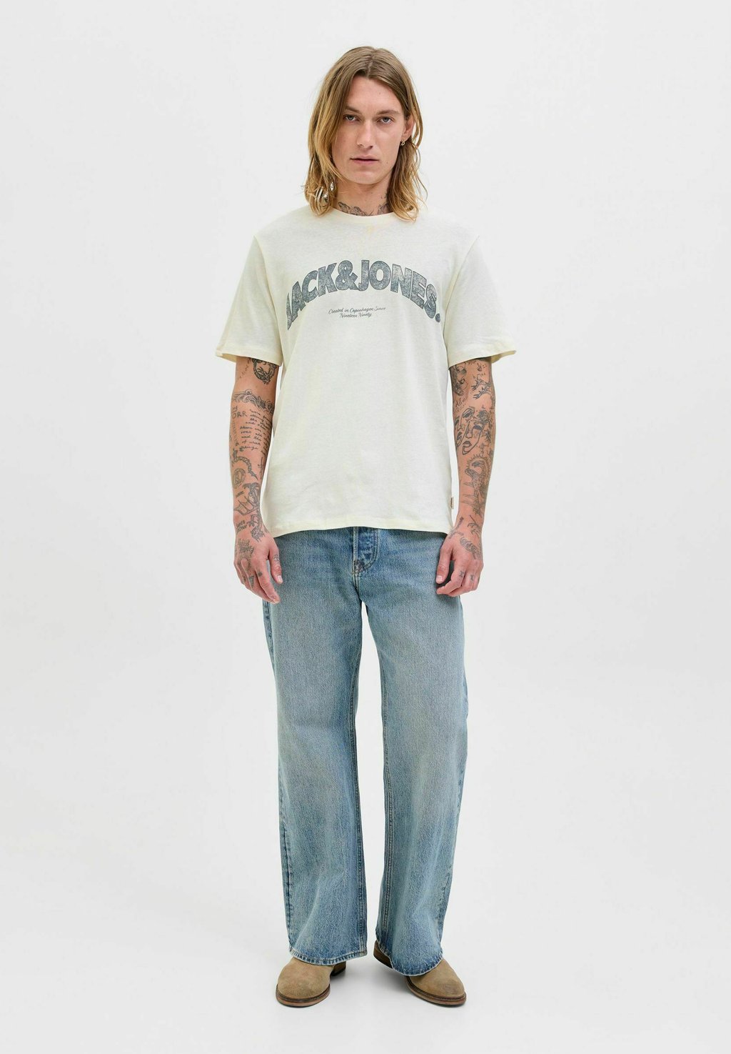 

Футболка с принтом 2ER-PACK LOGO RUNDHALSAUSSCHNITT Jack & Jones, кремовый