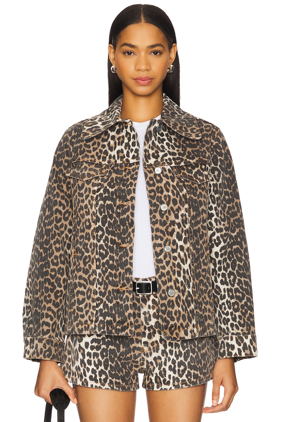 

Джинсовая куртка с принтом Ganni, leopard