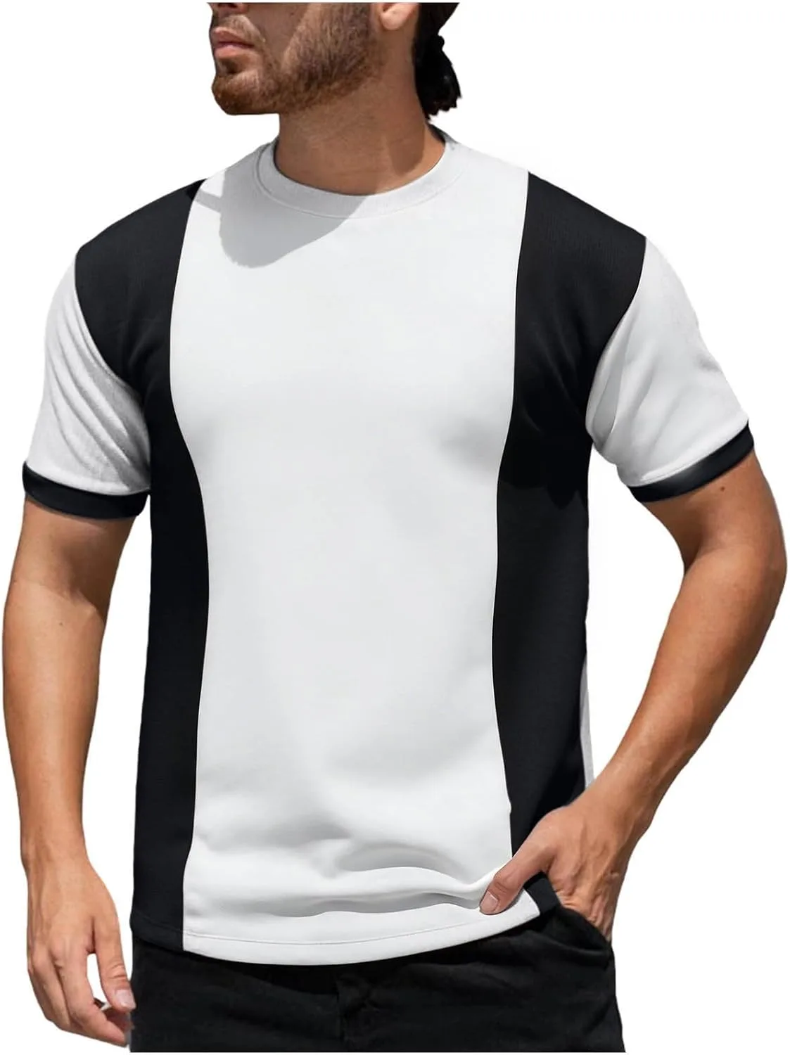 

Мужская футболка с цветными блоками и вафельной текстурой, свободный крой, короткий рукав, спортивный топ для лета