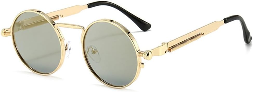 

Панк-солнцезащитные очки для женщин, зеркальные круглые металлические солнцезащитные очки, винтажные мужские очки для вождения, защита от ультрафиолета UV400 MTZJH, Gold Silver Mirror1