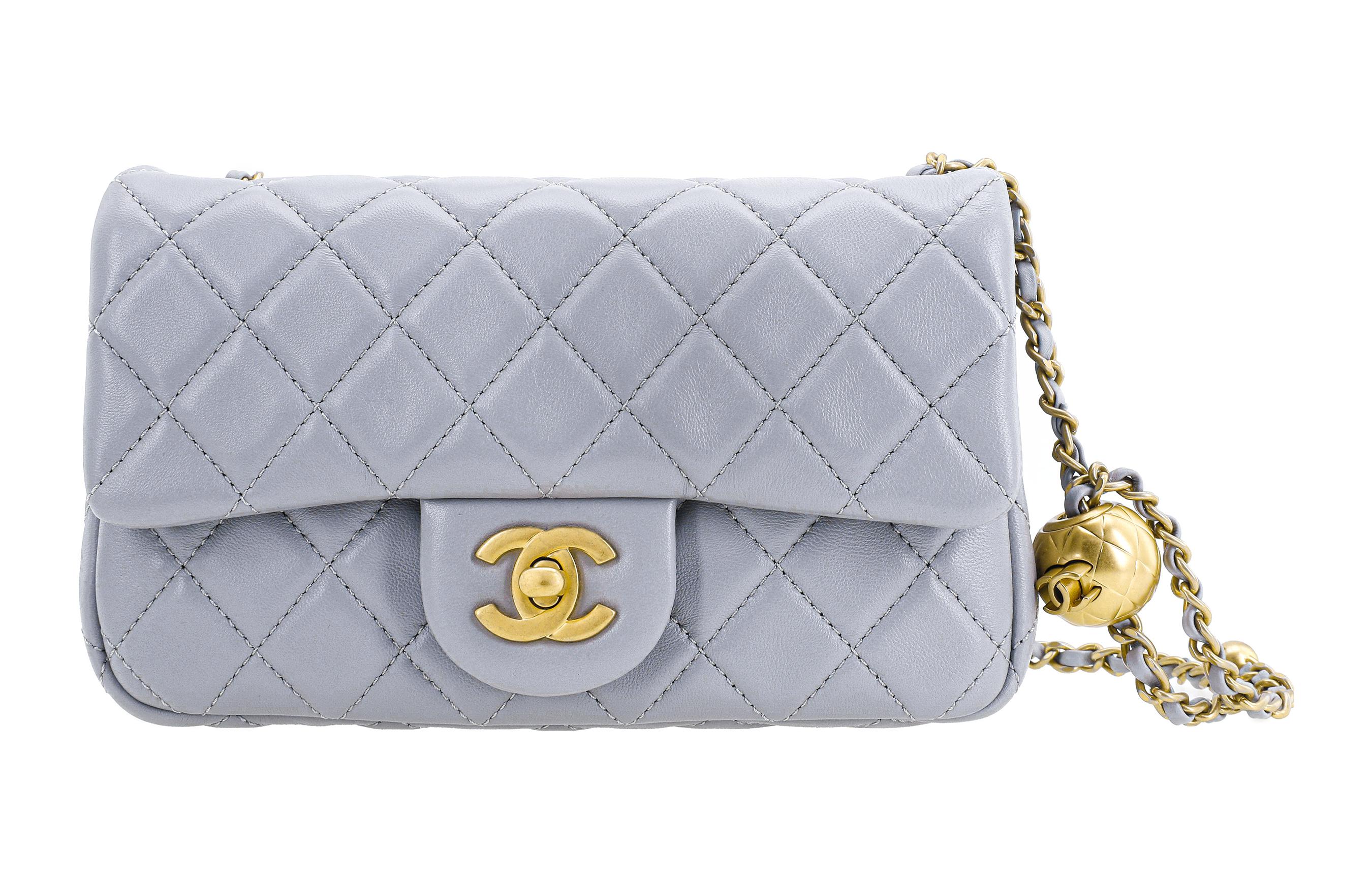 

CHANEL Классический клатч с логотипом CF21B из осенней ягненка и золотистого металла миниатюрная женская сумка через плечо серый