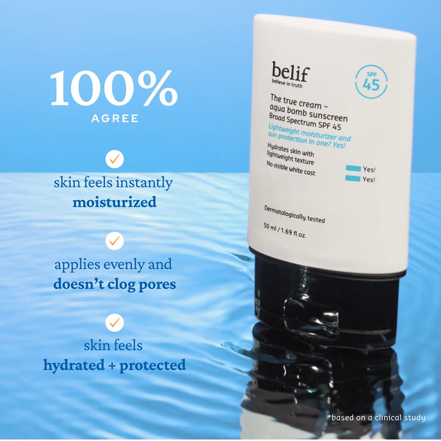 Увлажняющий солнцезащитный крем для лица The True Cream Aqua Bomb SPF 45 (корейский продукт) belif, 1.69 oz /50 mL — фото 4