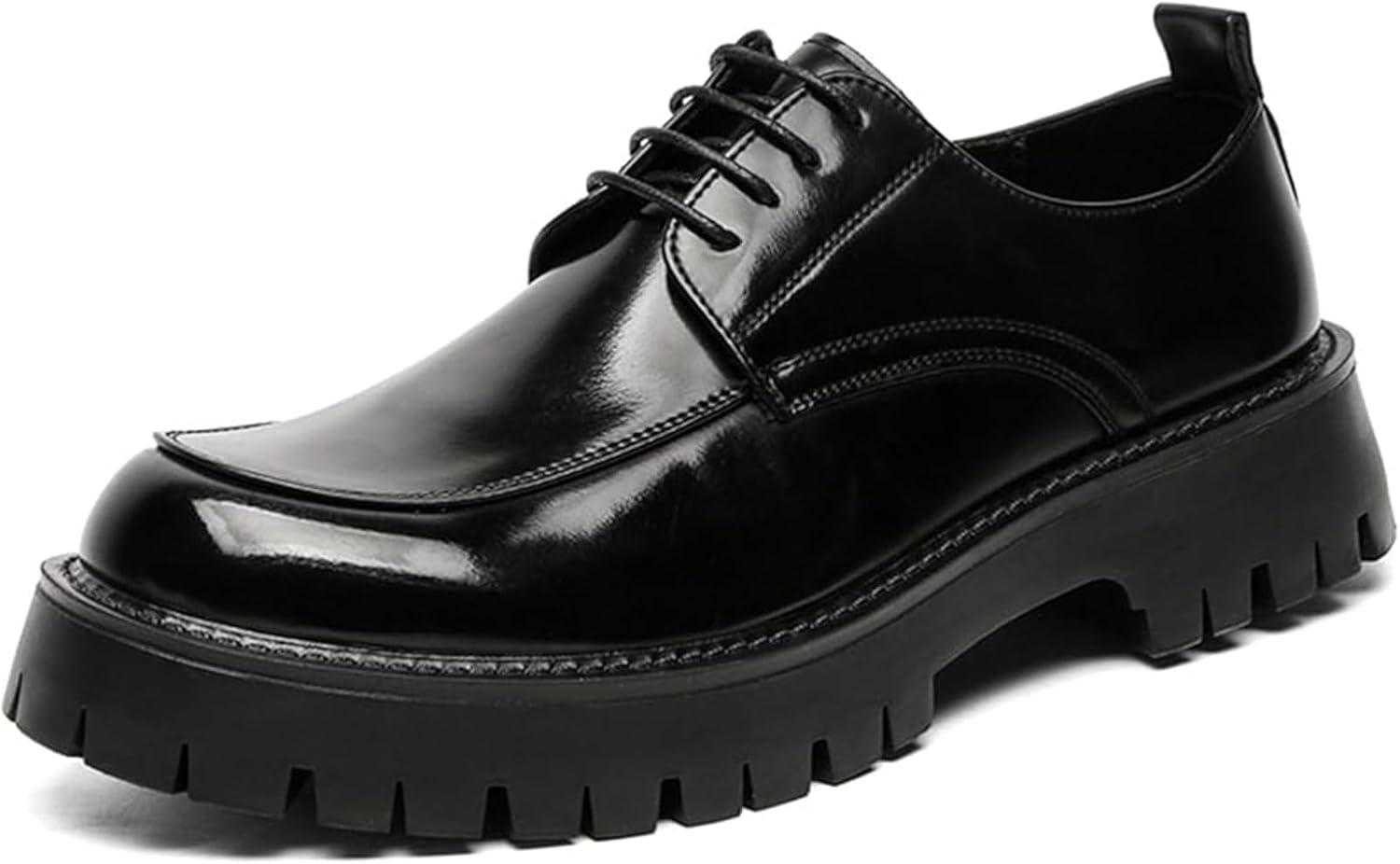 

Мужские кожаные дерби с толстой подошвой, формальные, с противоскользящей застежкой на шнуровке, с круглым носком, бизнес-кэжуал оксфорды Xinduoyu, черный