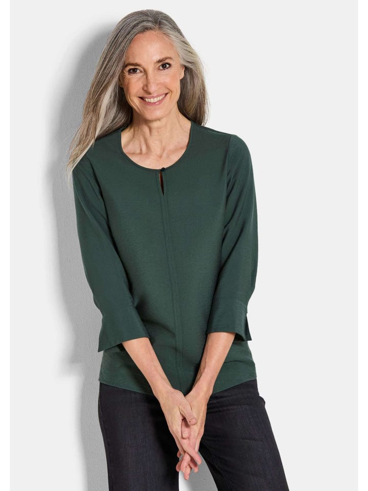

Блузка-рубашка, вискозная блузка с рукавами 3/4, круглым вырезом зеленого цвета. GOLDNER