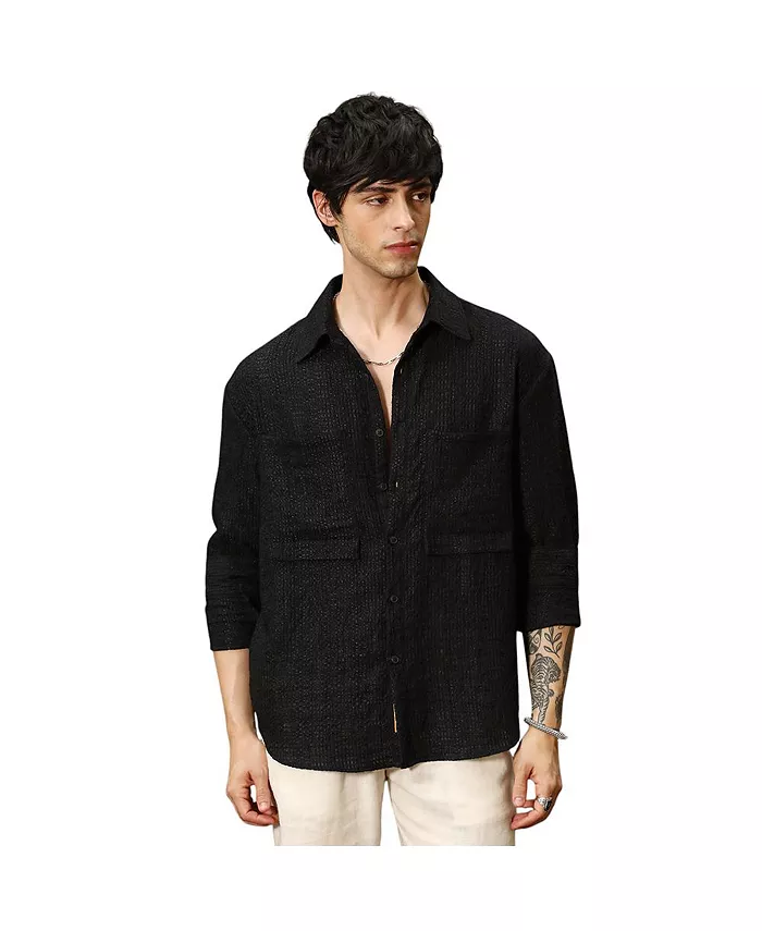 

Мужская рубашка оверсайз Midnight Black Straw-Tactile Utility Campus Sutra, черный