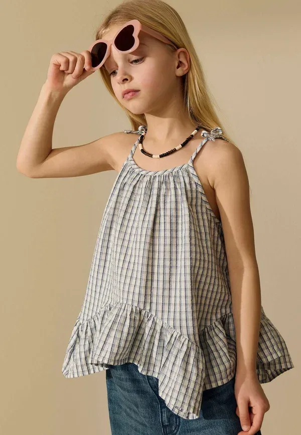 Топ Regular fit, Next, модель Strappy Dippy Hem Blouse, голубая клетка — фото 2