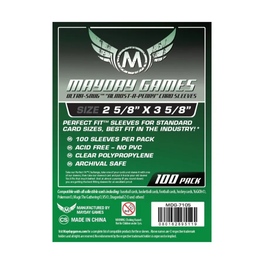 

Ультра плотные конверты для карточек (10 упаковок по 100 шт.), Board Game Sleeves (Mayday Games)