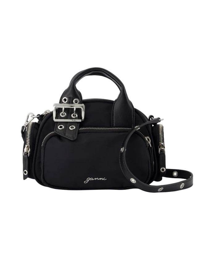 

Небольшая сумка через плечо из черного нейлона. Ganni, черный