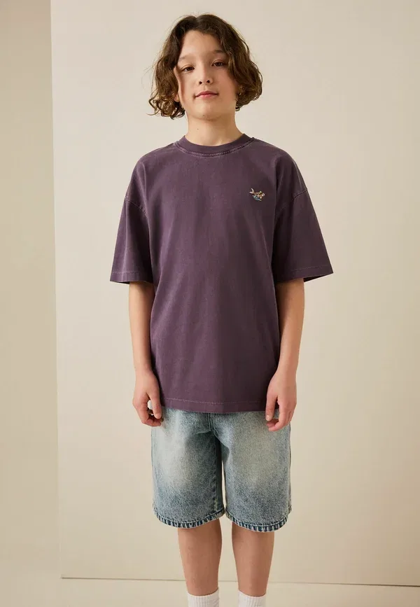 Футболка Regular fit, Next, модель washed chest embroidery t-shirt, цвет ягодный пурпурный