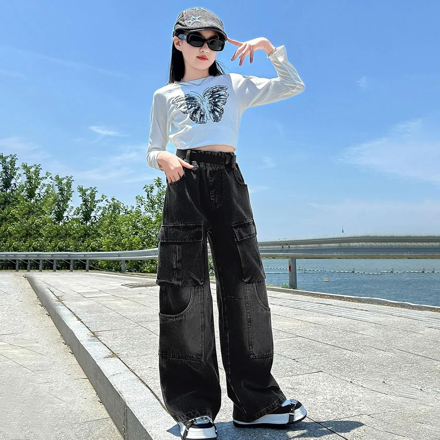 Джинсы для девушек Boyfriend Loose с карманом Baggy Wide Leg — фото 3