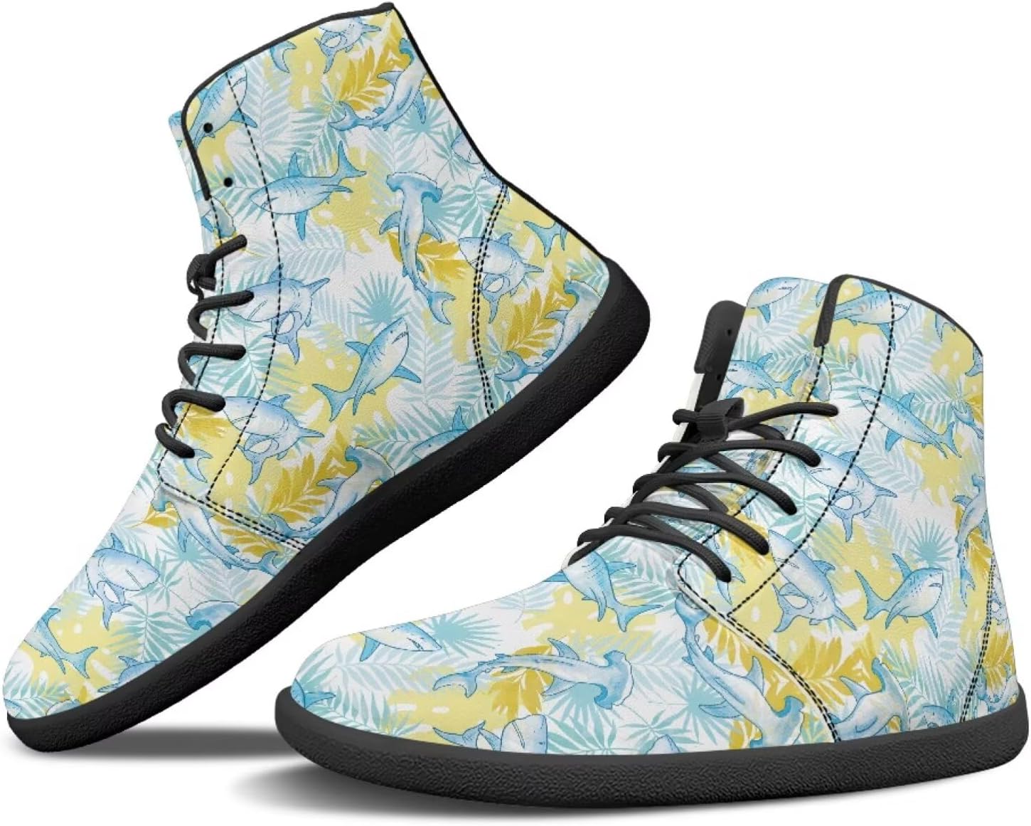 

Мужские Босоножки Binienty с Широким Носком, Женские Минималистичные Ботинки на Щиколотке из ПУ-Кожи для Пляжа, Путешествий и Отпуска на Гавайях, Tropical Leafs Sharks