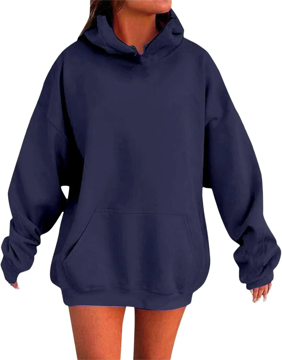 Женский худи с капюшоном Oversized, Y2K, с карманом, Navy