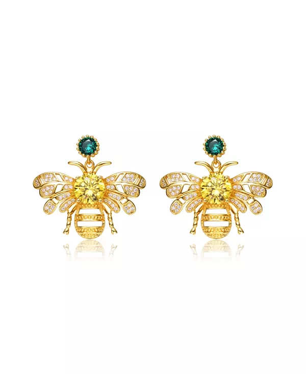 

Серьги-Гвоздики в форме пчелы и бабочки из стерлингового серебра 14 карат с желтым кубическим цирконием Genevive, gold