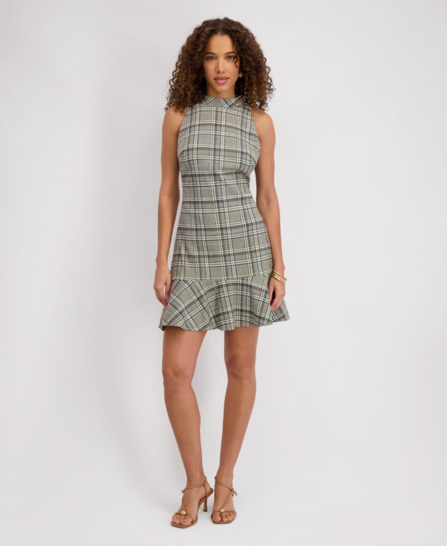 

Женское клетчатое платье без рукавов с высоким воротником kensie, Gray multi