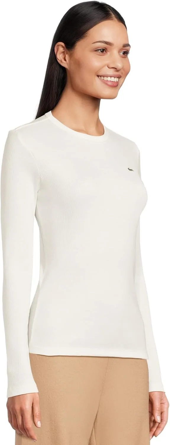 Футболка Lacoste с длинным рукавом, Хлопковая в рубчик, Мука — фото 2