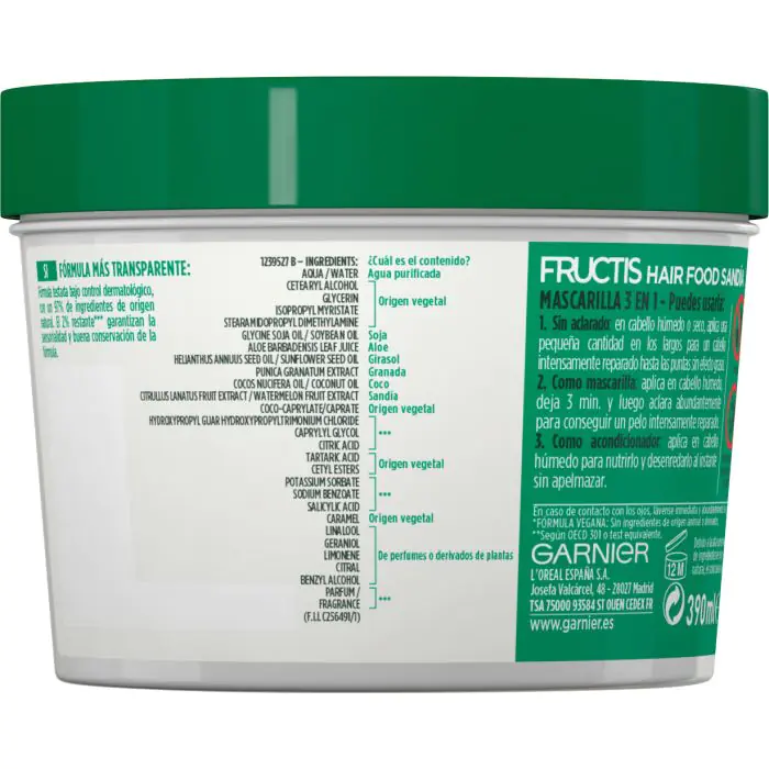 

Маска для волос fructis hair food mascarilla sandía Garnier, объем 390 мл