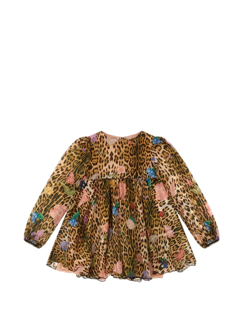 Платье с леопардовым принтом и цветочным принтом Roberto Cavalli Junior, бежевый