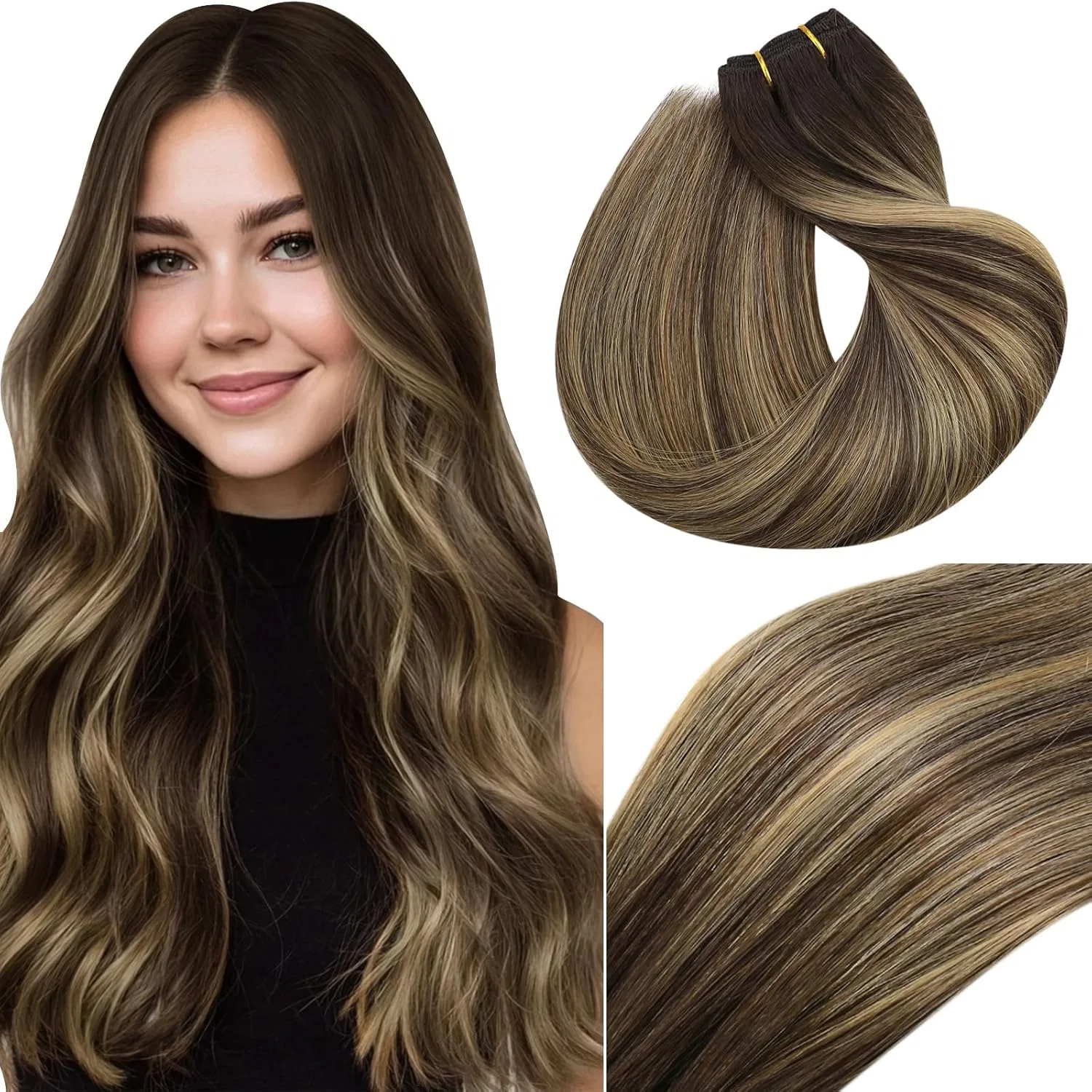 Наращивание волос Vivien Real Hair Wefts Extensions 35 см, темно-коричневый балаяж омбре карамельный блонд, 80 г Vivien, #4/27/4
