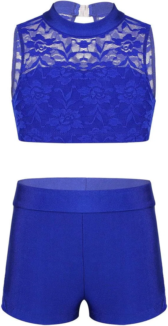 Детский спортивный комплект для танцев YiZYiF майка и шорты, Zo Sleeveless Blue